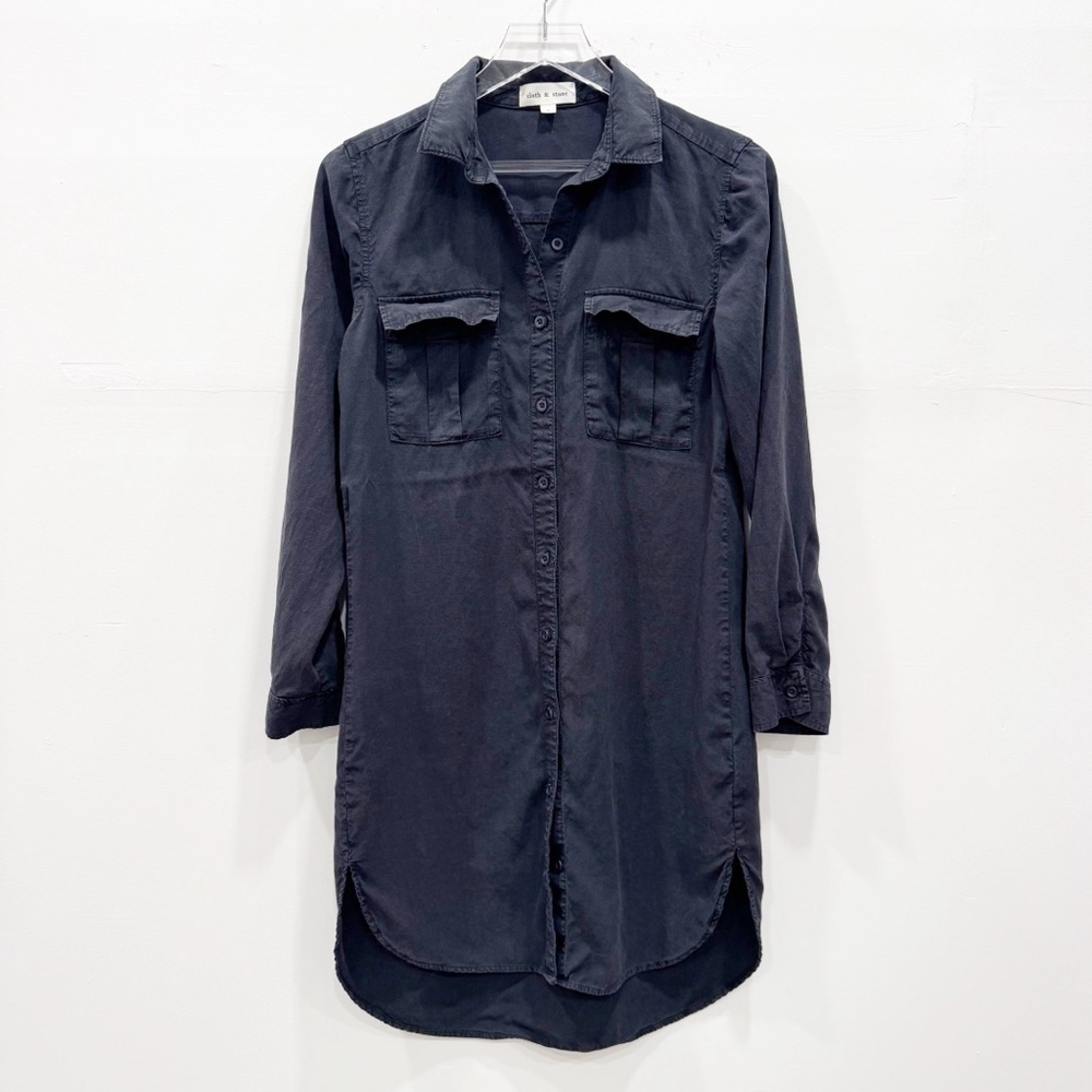 Anthropologie Cloth & Stone Long Sleeve Button Down Shirt Dress Tencel Lyocell S